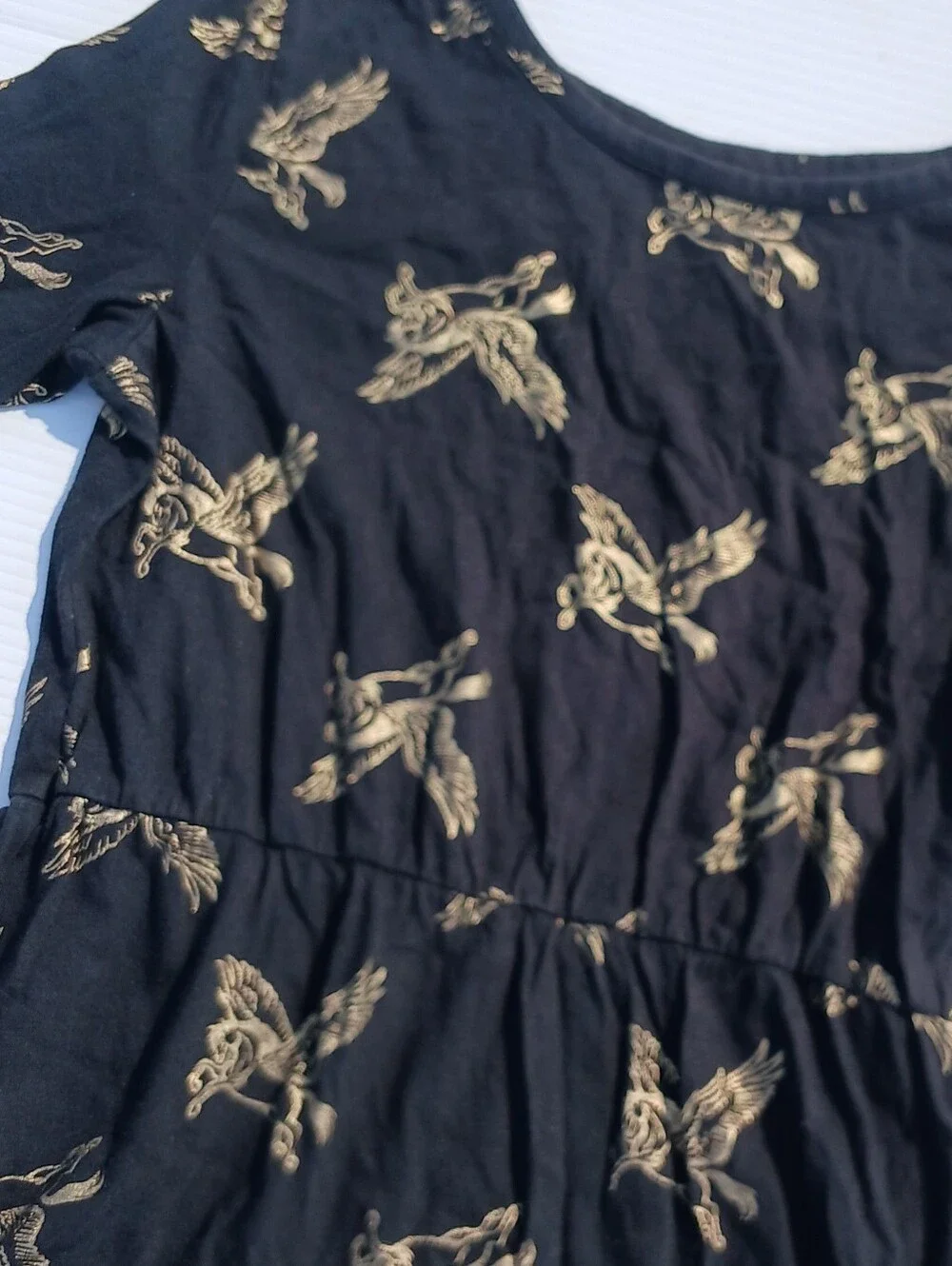 Old Navy Gold Pegasus Print Back Dress girls size 14 XL Horses with Wings Animal